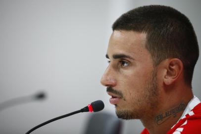  PORTO ALEGRE, RS, BRASIL, 10/01/2020- Coletiva do Inter. Apresentação de Thiago Galhardo. (FOTOGRAFO: FÉLIX ZUCCO / AGENCIA RBS)