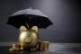 Gold Piggy bank with umbrella concept for finance insurance, protection, safe investment or bankingPORTO ALEGRE, RS, BRASIL,17/10/2019- Cofrinho de ouro com conceito de guarda-chuva para financiamento de seguros, proteção, investimento seguro ou bancário. (Foto: vetre / stock.adobe.com)Fonte: 272268052<!-- NICAID(14293645) -->