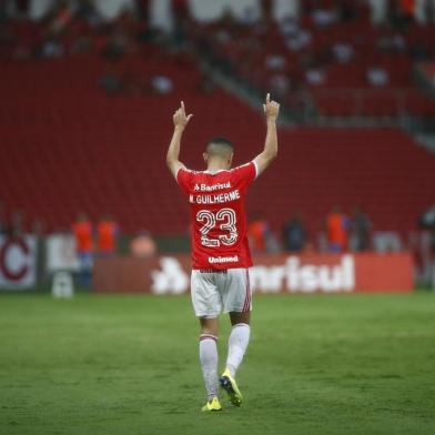 Inter vence o Novo Hamburgo por 2 a 0 em partida válida pela quinta rodada do primeiro turno do Gauchão. Partida foi realizada no Beira-Rio. No lance, Marcos Guilherme.<!-- NICAID(14413012) -->