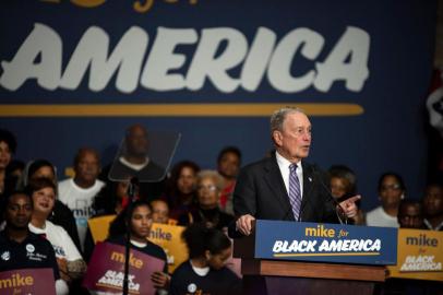 Democratic presidential hopeful Mike Bloomberg speaks during the Mike for Black America Launch Celebration at the Buffalo Soldier National Museum in Houston, Texas, on February 13, 2020. (Photo by Mark Felix / AFP)<!-- NICAID(14419829) -->