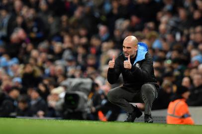  Manchester City's Spanish manager Pep Guardiola reacts during the English League Cup semi-final second leg football match between Manchester City and Manchester United at the Etihad Stadium in Manchester, north west England, on January 29, 2020. (Photo by Paul ELLIS / AFP) / RESTRICTED TO EDITORIAL USE. No use with unauthorized audio, video, data, fixture lists, club/league logos or 'live' services. Online in-match use limited to 120 images. An additional 40 images may be used in extra time. No video emulation. Social media in-match use limited to 120 images. An additional 40 images may be used in extra time. No use in betting publications, games or single club/league/player publications. / Editoria: SPOLocal: ManchesterIndexador: PAUL ELLISSecao: soccerFonte: AFPFotógrafo: STF<!-- NICAID(14431385) -->