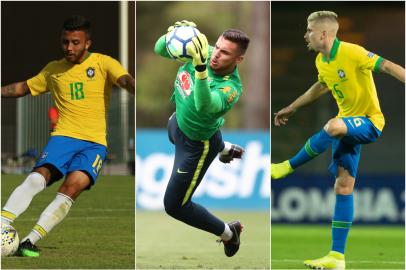 Montagem Matheus Henrique, Phelipe Megiolaro e Caio Henrique jogadores do Grêmio convocados para a seleção brasileira olímpica