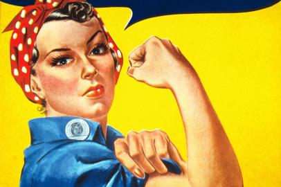  We Can Do It! de J. Howard Miller, 1943. - We Can Do It! poster for Westinghouse, closely associated with Rosie the Riveter, although not a depiction of the cultural icon itself. Model may be Geraldine Doyle (1924-2010) or Naomi Parker (1921-2018).<!-- NICAID(14442902) -->