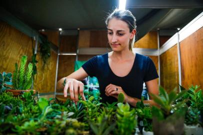  NÃO-ME-TOQUE, RS, BRASIL - 06.03.2020 - Pavilhão da Agricultura Familiar na Expodireto 2020: Na imagem: Ana Carolina Benetti, produtora de cactus e suculentas de canela. (Foto: Omar Freitas/Agencia RBS)Indexador: Omar Freitas<!-- NICAID(14443096) -->