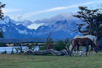 Vista das Torres del Paine no parque nacional de mesmo nome, na Patagônia chilena.<!-- NICAID(14442213) -->