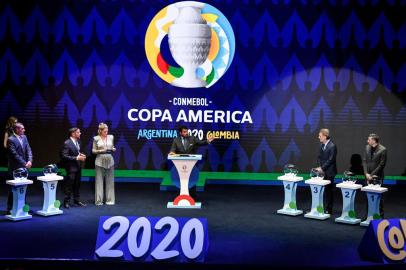 General view taken during the draw of the Copa America 2020 football tournament at the Convention Centre in Cartagena, Colombia, on December 3, 2019. - The Copa America 2020 football tournament will be held jointly by Argentina and Colombia next year from June 12 to July 12. Asian champions Qatar and previous winner Australia will participate as invited guest teams. (Photo by Juan BARRETO / AFP)<!-- NICAID(14453718) -->