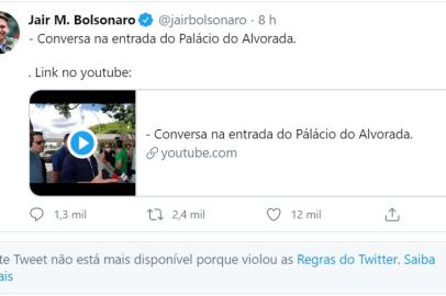 Twitter indica que apagou post de Jair Bolsonaro