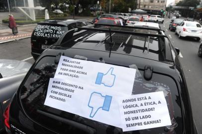  CAXIAS DO SUL, RS, BRASIL (09/04/2020)pais fazem carreata para pedir desconto na mensalidade das escolas particulares e recolhem alimentos e roupas para familias passando necesdades durante a pandemia. (Antonio Valiente/Agência RBS)<!-- NICAID(14472987) -->