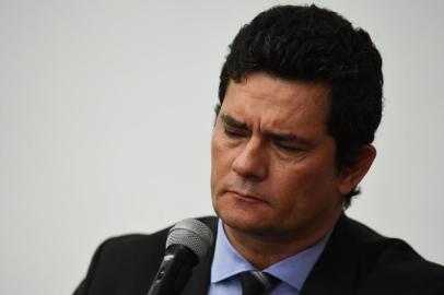 Brazilian Minister of Justice and Public Security, Sergio Moro, speaks during a press conference at Minister of Justice, in Brasilia, on April 24, 2020. - Brazilian Minister of Justice and Public Security, Sergio Moro, announce his resignation on Friday after Brazilian President Jair Bolsonaro dismissed the head of the Brazilian Federal Police. (Photo by EVARISTO SA / AFP)<!-- NICAID(14485276) -->