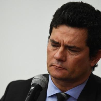 Brazilian Minister of Justice and Public Security, Sergio Moro, speaks during a press conference at Minister of Justice, in Brasilia, on April 24, 2020. - Brazilian Minister of Justice and Public Security, Sergio Moro, announce his resignation on Friday after Brazilian President Jair Bolsonaro dismissed the head of the Brazilian Federal Police. (Photo by EVARISTO SA / AFP)<!-- NICAID(14485276) -->