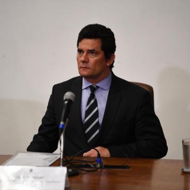 Brazilian Minister of Justice and Public Security, Sergio Moro, speaks during a press conference at Minister of Justice, in Brasilia, on April 24, 2020. - Brazilian Minister of Justice and Public Security, Sergio Moro, announce his resignation on Friday after Brazilian President Jair Bolsonaro dismissed the head of the Brazilian Federal Police. (Photo by EVARISTO SA / AFP)<!-- NICAID(14485277) -->