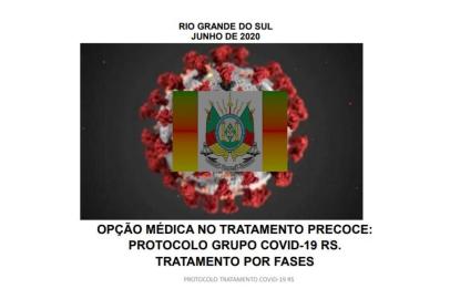 Documento falso com a logomarca do governo estadual sobre um possível tratamento da covid-19 compartilhado pela população de Caxias do Sul.<!-- NICAID(14538716) -->