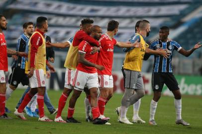  PORTO ALEGRE, RS, BRASIL - 05/08/2020 - GRÊMIO X INTERNACIONAL: Jogo ocorre na Arena e define o campeão do segundo turno do Gauchão 2020. Devido à pandemia do coronavírus, partida será realizada sem público, seguindo rigorosos protocolos sanitários. (FOTO: Jefferson Botega/Agência RBS)Indexador: Jeff Botega<!-- NICAID(14561719) -->