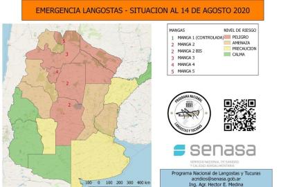 Novo mapa divulgado pelo Serviço Nacional de Sanidade e Qualidade Agrolimentar (Senasa) da Argentina mostra situação das nuvens de gafanhotos no país.<!-- NICAID(14569128) -->