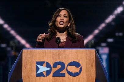 Senator from California and Democratic vice presidential nominee Kamala Harris speaks during the third day of the Democratic National Convention, being held virtually amid the novel coronavirus pandemic, at the Chase Center in Wilmington, Delaware on August 19, 2020. (Photo by Olivier DOULIERY / AFP)