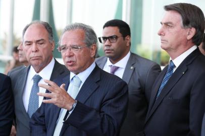 Ministro da economia, Paulo Guedes, em entrevista coletiva nesta terça-feira (1) no Palácio do Planalto. <!-- NICAID(14581354) -->