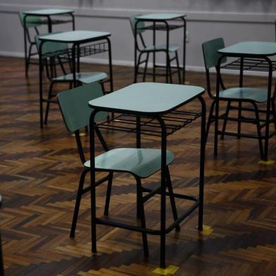  PORTO ALEGRE, RS, BRASIL, 07-07-2020: Como  as escolas particulares estão se preparando para o segundo semestre. Na foto, sala de aula no Colégio Santa Dorotéia (FOTO FÉLIX ZUCCO/AGÊNCIA RBS, Editoria de Notícias).<!-- NICAID(14539766) -->