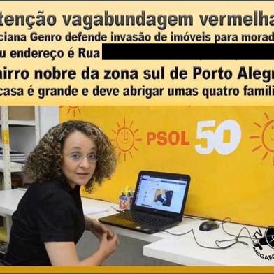 A deputada estadual Luciana Genro registrou uma ocorrência na Polícia Civil nesta segunda-feira (14/09) contra pessoas que compartilharam o endereço de sua casa em publicações no Facebook incitando uma invasão do imóvel.