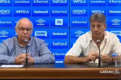 Presidente do Grêmio Romildo Bolzan Jr e o técnico Renato Portaluppi em entrevista coletiva