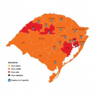 A classificação prévia da 20ª semana do Distanciamento Controlado, divulgada nesta sexta-feira (18/9), traz cinco bandeiras vermelhas concentradas nas regiões Metropolitana e Missioneira ¿ mesmo número da sétima rodada, quando o governo passou a aceitar pedidos de reconsideração antes de anunciar o mapa semanal vigente.<!-- NICAID(14596131) -->