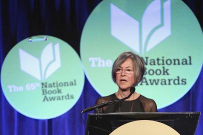 (FILES) This file photo taken on November 19, 2014 shows US author Louise Gluck giving a speech at the 2014 National Book Awards in New York City. - Louise Gluck of US wins the 2020 Nobel Literature Prize, it was announced on October 8, 2020. (Photo by Robin Marchant / GETTY IMAGES NORTH AMERICA / AFP)<!-- NICAID(14611905) -->