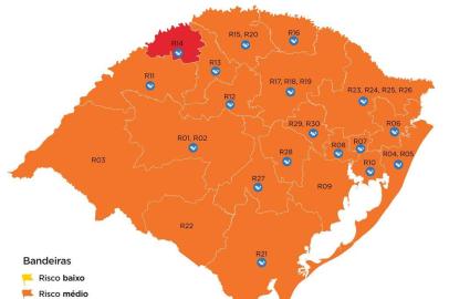 Mapa da 26ª semana do modelo de Distanciamento Controlado no Rio Grande do Sul.<!-- NICAID(14630916) -->