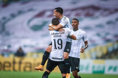 Gremio x FluminenseRS - FUTEBOL/CAMPEONATO BRASILEIRO 2020 /GREMIO X FLUMINENSE - ESPORTES - Lance da partida entre Fluminense e Gremio disputada na noite deste domingo, no Estadio Maracana, no Rio de Janeiro, em partida valida pela Campeonato Brasileiro 2020. FOTO: LUCAS UEBEL/GREMIO FBPAEditoria: SPOIndexador: Lucas UebelSecao: futebolFonte: Gremio.netFotógrafo: Gremio x Fluminense<!-- NICAID(14637939) -->