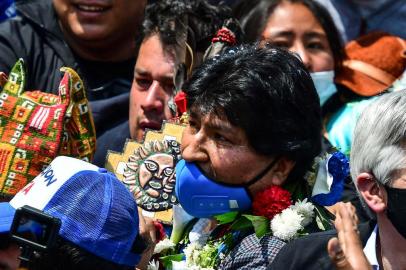 Bolivias former president Evo Morales is seen in Villazon in southern Bolivia, on November 9, 2020 after arriving back in his country from Argentina, where he had sought refuge after first fleeing to Mexico. - Leftist former president Evo Morales crossed the border from Argentina into Bolivia on Monday, ending a year-long exile that followed a failed bid for a controversial fourth term. (Photo by Ronaldo SCHEMIDT / AFP)<!-- NICAID(14639075) -->