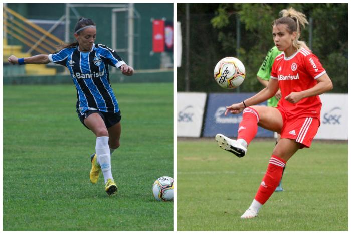 Montagem sobre fotos de Morgana Schuch e Mariana Capra / Grêmio e Inter