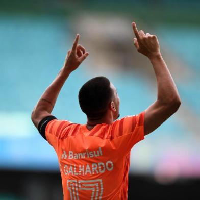 Inter enfrenta o Bahia, na Arena Fonte Nova, pela 27ª rodada do Brasileirão. Thiago Galhardo comemora o gol. <!-- NICAID(14677469) -->