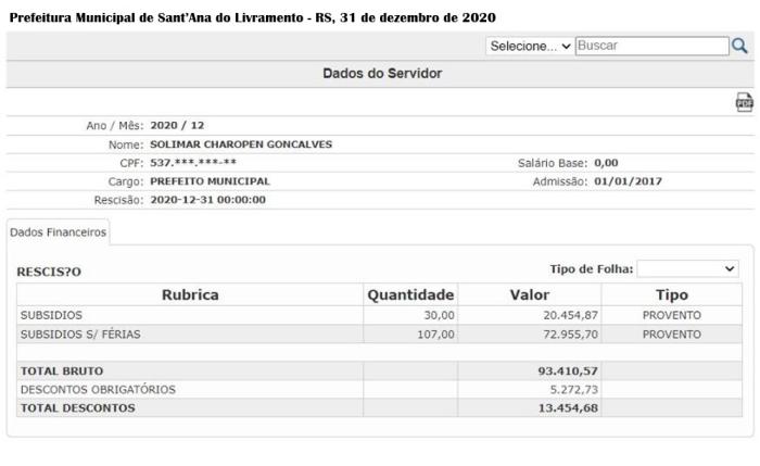 Portal da Transparência de Santana do Livramento / Reprodução