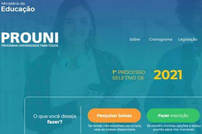 Site oficial do Prouni 2021.<!-- NICAID(14688331) -->