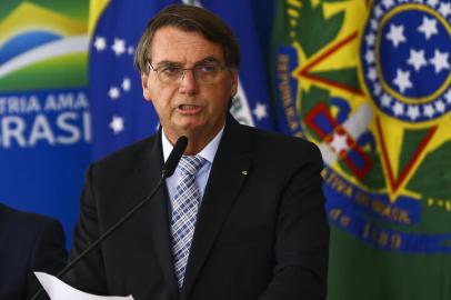 O presidente Jair Bolsonaro durante cerimônia para sanção dos projetos de lei que ampliam a aquisição de vacinas pelo Governo Federal.<!-- NICAID(14732245) -->