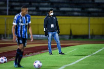 Gremio x AyacuchoRS - FUTEBOL/CONMEBOL LIBERTADORES 2021 /GREMIO X AYACUCHO - ESPORTES - Lance da partida entre Ayacucho e Gremio disputada na noite desta terca-feira, no Estádio Olímpico Atahualpa, em Quito, valida pela Conmebol Libertadores 2021. FOTO: LUCAS UEBEL/GREMIO FBPAEditoria: SPOLocal: QuitoIndexador: Lucas UebelSecao: futebolFonte: Gremio.netFotógrafo: Gremio x Ayacucho<!-- NICAID(14736593) -->