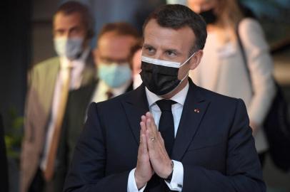 French President President Emmanuel Macron gestures during a press conference at the Europe Day ceremony and the Future of Europe conference at the European Parliament in Strasbourg, eastern France, on May 9, 2021. (Photo by Frederick FLORIN / AFP)<!-- NICAID(14779675) -->