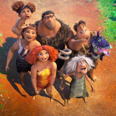 (clockwise, from top left) Sandy Crood (Kailey Crawford), Grug Crood (Nicolas Cage), Thunk Crood (Clark Duke), Gran (Cloris Leachman), Eep Crood (Emma Stone) and Ugga Crood (Catherine Keener) in DreamWorks Animations The Croods: A New Age, directed by Joel Crawford.<!-- NICAID(14820750) -->