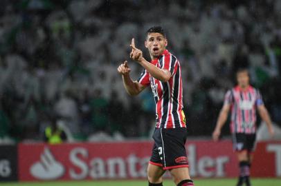 Jonathan Calleri of Brazils Sao Paulo celebrates after scoring against Colombias Atletico Nacional, during their 2016 Copa Libertadores semifinal football match at Atanasio Girardot stadium, in Medellin, Antioquia department, Colombia, on July 13, 2016. Luis Acosta / AFP<!-- NICAID(12319225) -->