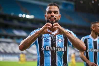 Gremio x AraguaRS - FUTEBOL/CONMEBOL SULAMERICANA 2021 /GREMIO X ARAGUA - ESPORTES - Lance da partida entre Gremio e Aragua disputada na noite desta quinta-feira, na Arena do Gremio, valida pela Sulamericana 2021. Maicon FOTO: LUCAS UEBEL/GREMIO FBPAEditoria: SPOLocal: Porto AlegreIndexador: Lucas UebelSecao: futebolFonte: Gremio.netFotógrafo: Gremio x Aragua<!-- NICAID(14776800) -->