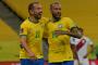 Brazils Neymar (R) celebrates with Brazils Everton Ribeiro after scoring against Peru during the South American qualification football match for the FIFA World Cup Qatar 2022 at the Pernambuco Arena in Recife, Brazil, on September 9, 2021. (Photo by NELSON ALMEIDA / AFP)Editoria: SPOLocal: RecifeIndexador: NELSON ALMEIDASecao: soccerFonte: AFPFotógrafo: STF<!-- NICAID(14886003) -->