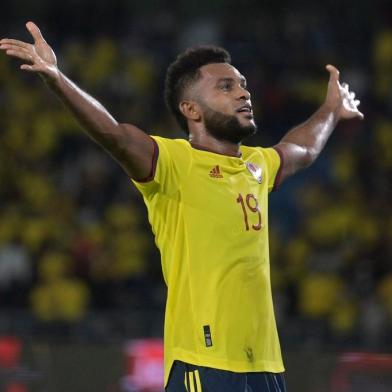 Colombias Miguel Angel Borja celebrates after scoring against Chile during the South American qualification football match for the FIFA World Cup Qatar 2022 at the Roberto Melendez Metropolitan Stadium in Barranquilla, Colombia, on September 9, 2021.Juan BARRETO / AFP