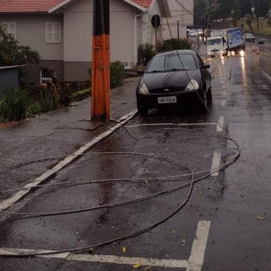 Em  Carlos Barbosa há relatos de falta de energia elétrica e queda de fios e galhos nas vias.  Também há informações de destalhamento de duas casas no bairro Aparecida e em Desvio Machado. <!-- NICAID(14951216) -->