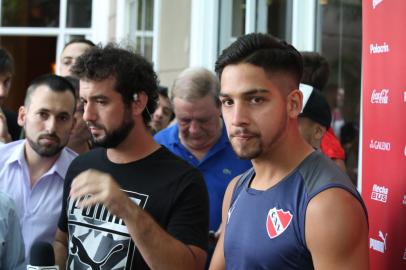 PORTO ALEGRE, RS, BRASIL, 25-02-2018. Jogador Benitez, do Idependiente, realiza coletiva de imprensa no Hotel Deville Prime sobre o jogo contra o Grêmio pela Recopa. (TADEU VILANI/AGÊNCIA RBS)<!-- NICAID(13421438) -->