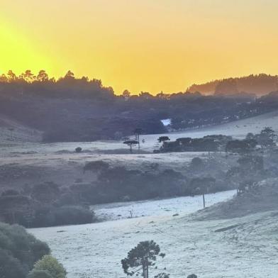 SC, São Joaquim - Geada em 08 de Fevereiro de 2022 / Vale do Caminhos da Neve, a 3km do centro de São Joaquim. Geada com dióxido de enxofre na atmosfera causado pelas cinzas do Vulcão em Tonga que está colorindo os céus no sul do Brasil. - Fotos: Mycchel Legnaghi / São Joaquim Online/ Divulgação<!-- NICAID(15009995) -->