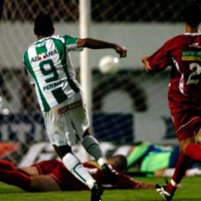 ***  Juventude X Guarany de Bagé  ***Gauchão 2008 , O Juventude venceu o Guarany de Bagé por 2X0 no estádio Centenário. na foto Mendes chuta para marcar o segundo gol do Juventude<!-- NICAID(76038) -->