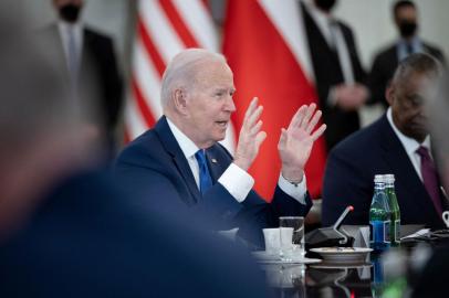 US President Joe Biden speaks during a meeting with the Polish President at the presidential palace in Warsaw on March 26, 2022. (Photo by Brendan Smialowski / AFP)<!-- NICAID(15052076) -->