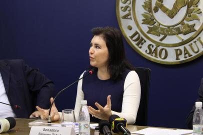 Senadora Simone Tebet durante palestra em ciclo de debates promovido pela Associação Comercial de São Paulo (ACSP).<!-- NICAID(15097542) -->