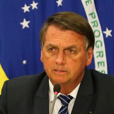 O presidente da República, Jair Bolsonaro, em coletiva de imprensa no Palácio do Planalto, em Brasília.<!-- NICAID(15117424) -->