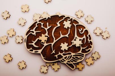 *A PEDIDO DE GABRIELA PERUFO* Brain with wooden puzzles. Mental Health and problems with memory. - Foto: burdun/stock.adobe.comIndexador: ILYABURDUNFonte: 427841346<!-- NICAID(15169691) -->