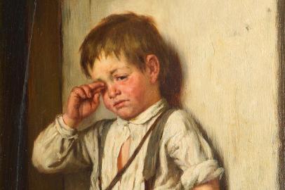 An Offended Boy, pintura de Kirill Lemokh (1841-1910)<!-- NICAID(15217865) -->