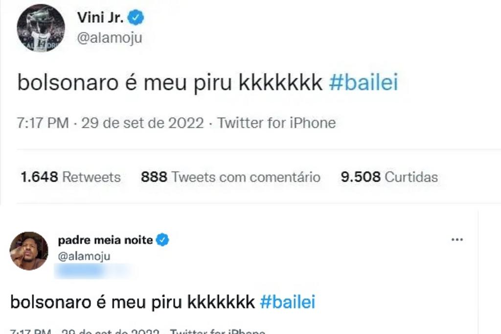 Vini Jr não criticou Bolsonaro no Twitter; postagem é de outro usuário